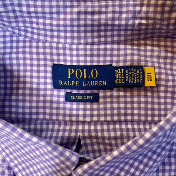 Polo Ralph Lauren Purple Gingham Men's Dress Shirt Classic Fit Long Sleeve 3XLT - Picture 5 of 12